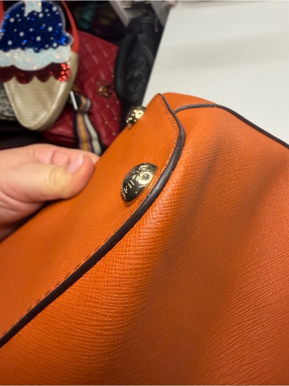 Michael Kors Burnt Orange Saffiano Leather Tote with MK Charm - Picture 6 of 13